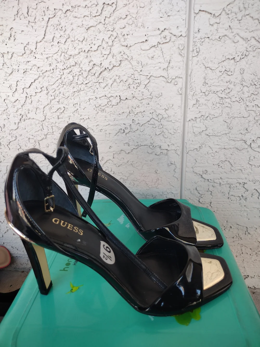 GUESS Black Patent Leather High Heel Sandals